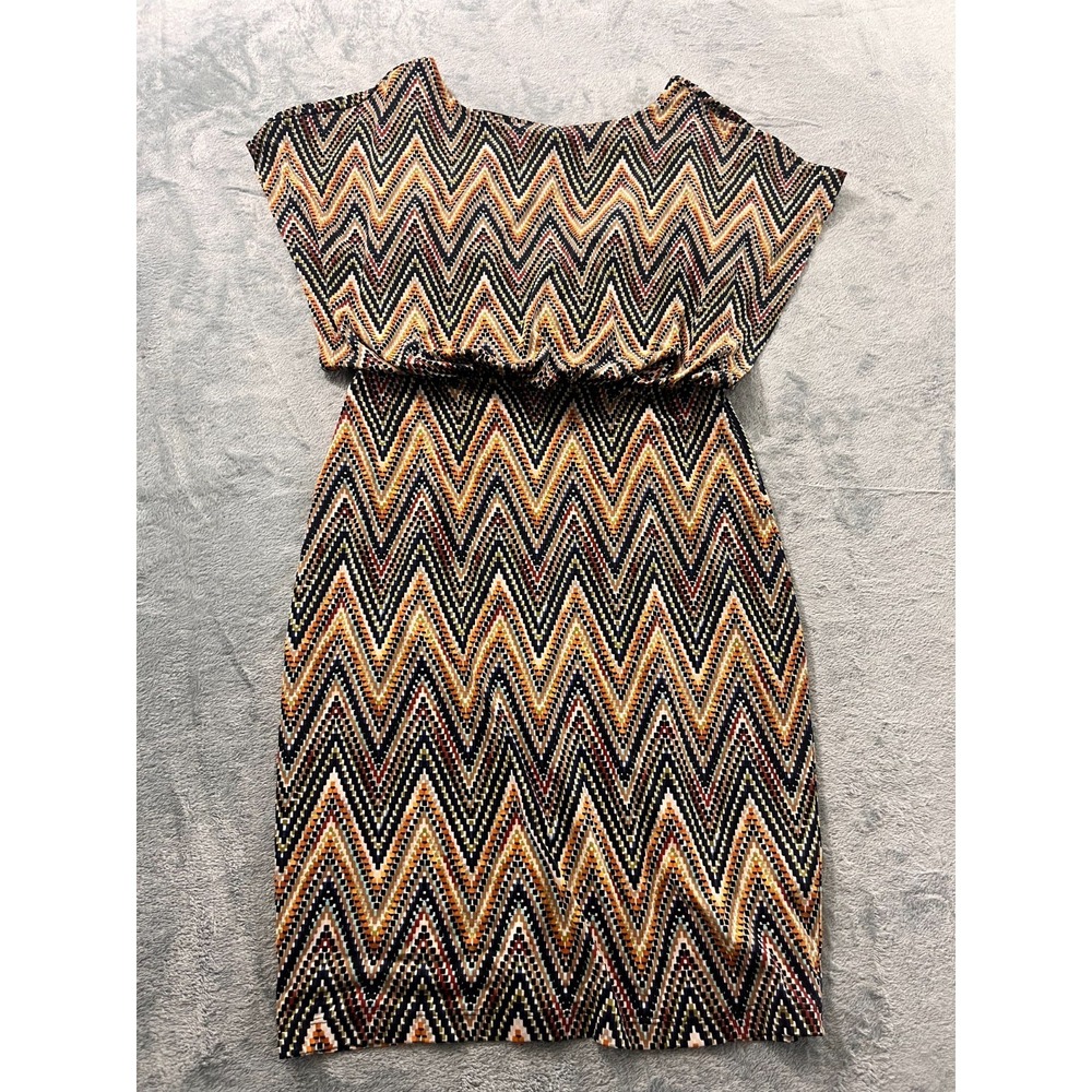 Enfocus Petite Chevron Striped Open Back Mini Dress Brown 70s Cowgirl 4P